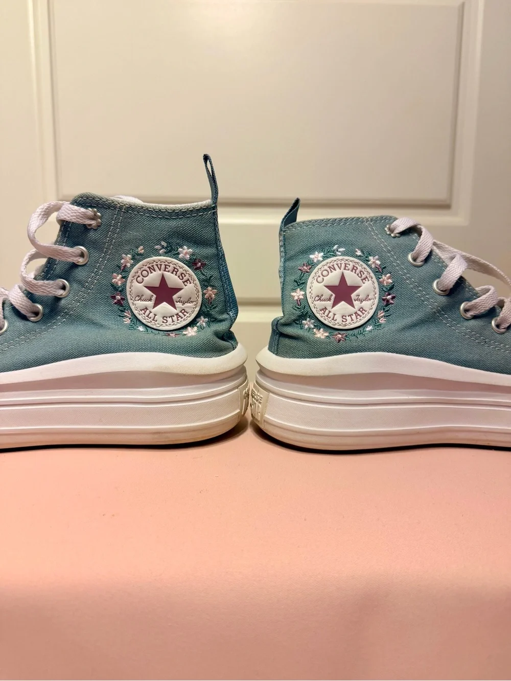 High Top Converse Kids' Teal All Star Move w/ Embroidered Flowers
